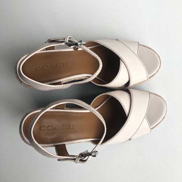 NEW COACH Eaton Chalk Leather White Wedge Sandals - Picture 6 of 8
